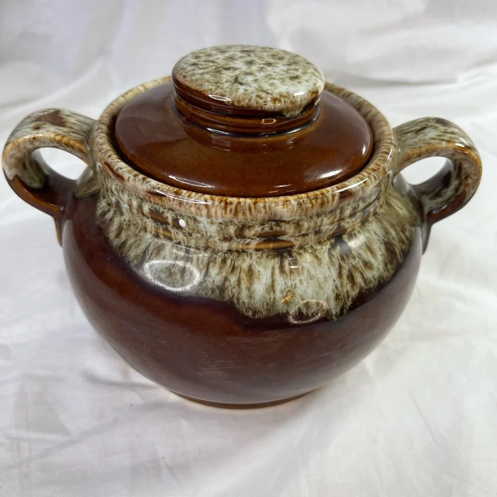 Vintage Brown Drip Bean Pot